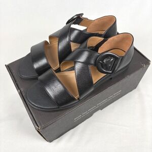NWT Vionic Pacifica Sandals 6 Black Leather Criss-Cross Buckle Orthotic Support